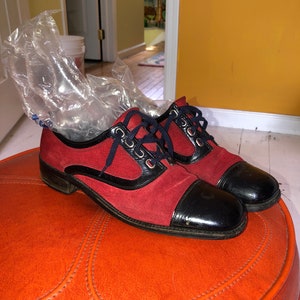 Vintage Mens Red Suede Black Leather Disco Shoes