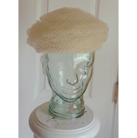 Frothy Cream Color Netted Woman's Hat - image 1