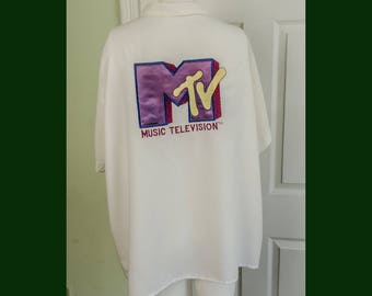 Vintage 1980's MTV Bowling Shirt with Large Embroidered Logo