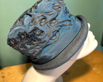 Antique Vintage Woman’s 1920’s Cloche Hat with Soutache