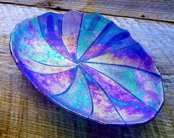 10 inch Oval luminescent abstract pinwheel blue dish bowl tray