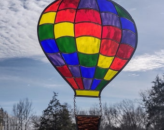 Rainbow Stained Glass Hot Air Balloon Suncatcher