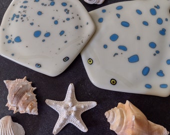 Blue Spotted Stingray Fused Glass Fish Great Item for fish lovers