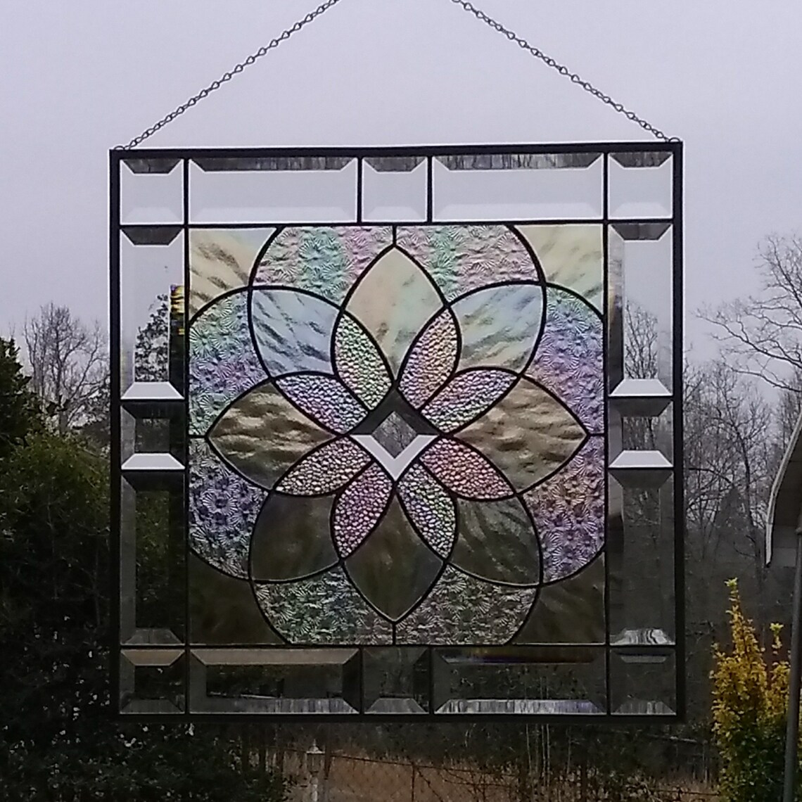 Clear Iridescent Beveled Stained Glass Geometric Starburst Etsy