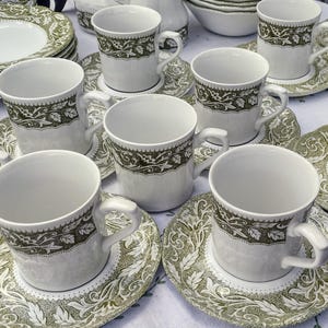 Vintage J & G Meakin England Sterling Renaissance Green Cups and Saucers Set of Six