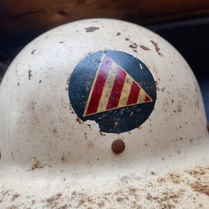 WW2 Era US Civil Defense Steel Helmet with Air Warden Reporting Documents
