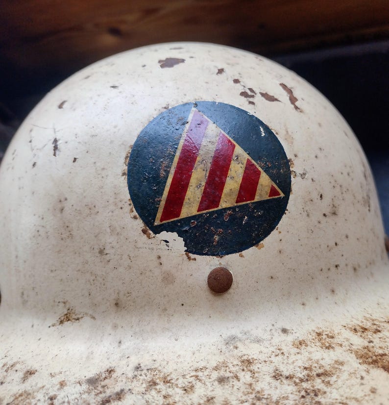 WW2 Era US Civil Defense Steel Helmet with Air Warden Reporting Documents