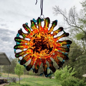 Trippy psychedelic fused glass sun sunflowers suncatchers ornamental art glass image 5