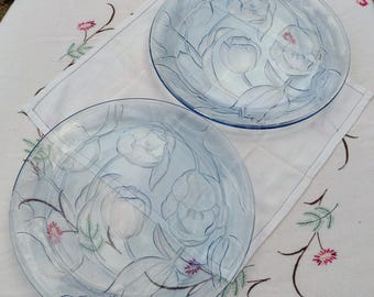 Vintage KIG Indonesia Blue Glass Tulip Platter