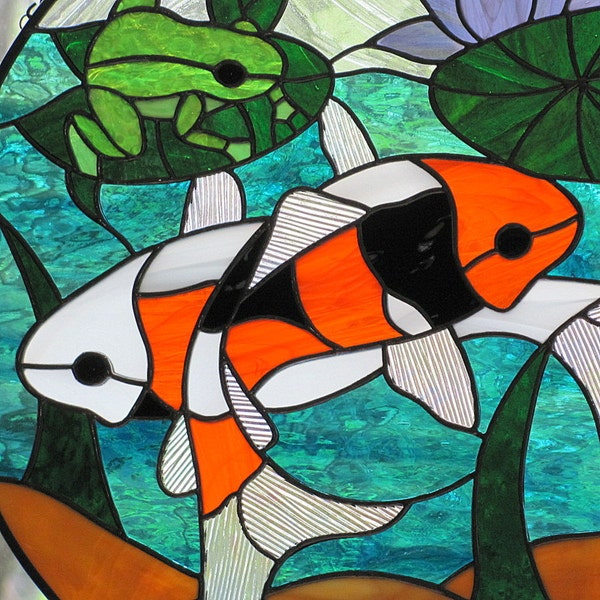 Orange Black White Koi Fish Stained Glass Suncatcher