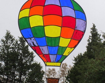 Large Stained Glass Hot Air Balloon Rainbow Colors Suncatcher