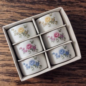 Vintage Shafford Porcelain Floral Napkin Rings: Yellow, Pink, Blue Roses