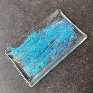 Turquoise and Blue Rectangular Ocean Inspired Bubble Glass Soap Dish Tray