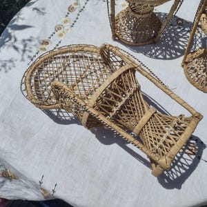Vintage Wicker Peacock Fan Back Chairs 14 3/4 and 16 1/4 Doll Furniture Plant Stands