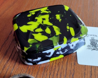 Abstract green black and white fused glass box with lid