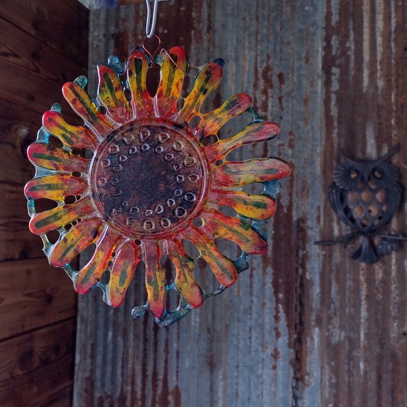 Trippy psychedelic fused glass sun sunflowers suncatchers ornamental art glass image 7