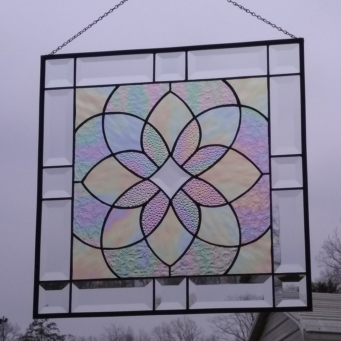 Clear Iridescent Beveled Stained Glass Geometric Starburst Etsy