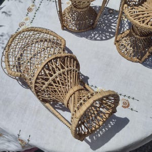 Vintage Wicker Peacock Fan Back Chairs 14 3/4 and 16 1/4 Doll Furniture Plant Stands