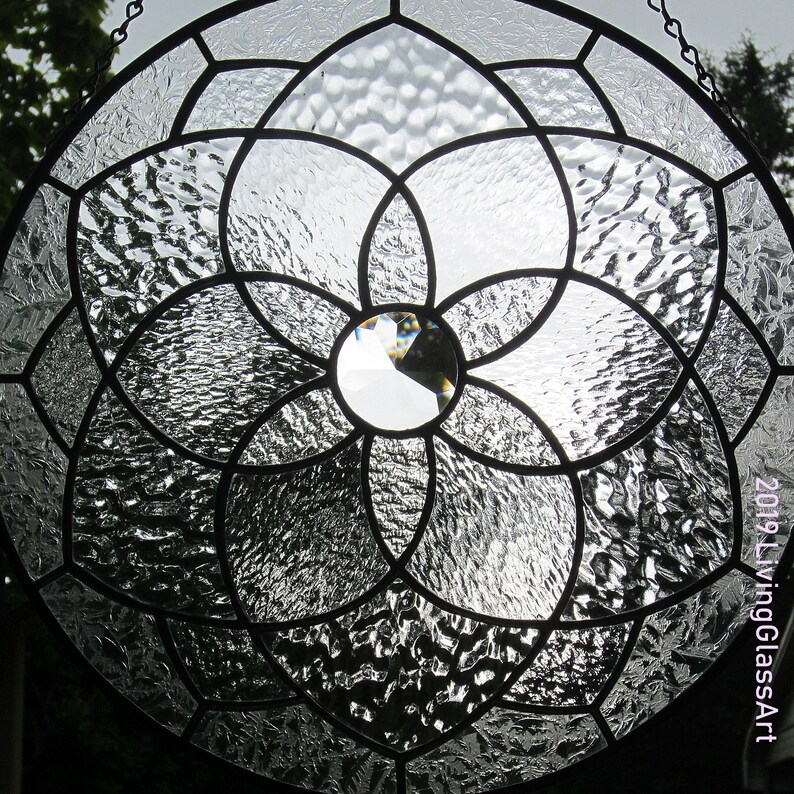 Stained Glass Clear Textures Geometric Star Mandala Suncatcher Etsy