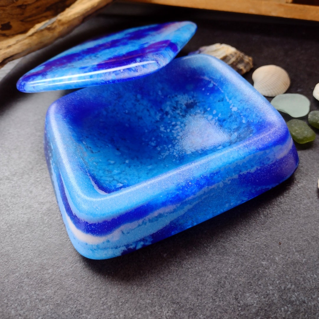 Ocean Inspired Blues Fused Glass Box With Lid Bits of Etsy