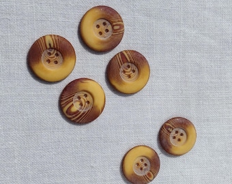 Vintage Amber Brown 4-Hole Buttons: 1 inch & 7/8 inch