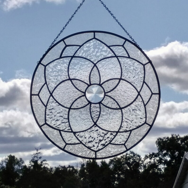 Stained Glass Clear Textures Geometric Star Mandala Suncatcher Etsy