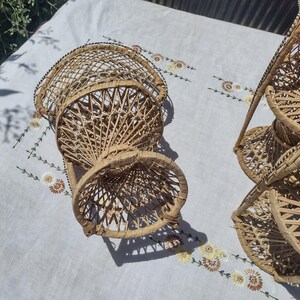 Vintage Wicker Peacock Fan Back Chairs 14 3/4 and 16 1/4 Doll Furniture Plant Stands