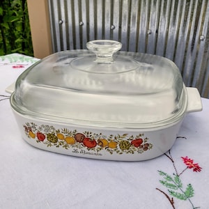 Vintage Corning Ware Spice of Life Series Le Romarin A 10 B Casserole Dish with Heavy Pyrex Lid