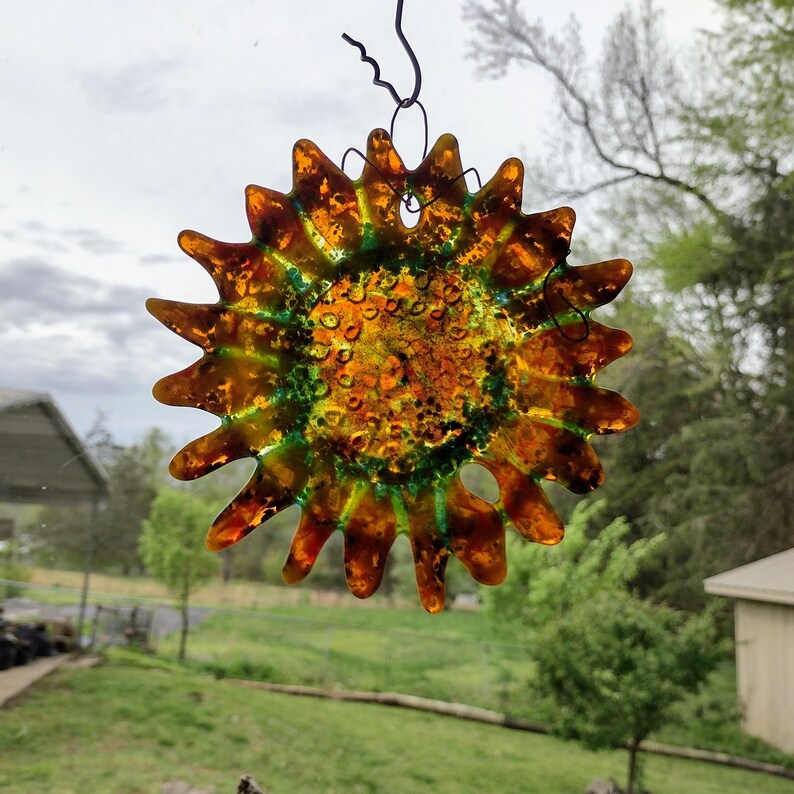 Trippy psychedelic fused glass sun sunflowers suncatchers ornamental art glass image 4