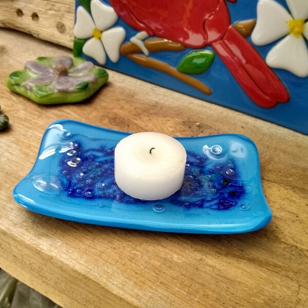 Dark Blue Bubble Glass Candle Holder Etsy