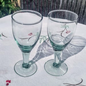 Vintage Hand Blown Green Glass Goblets - Set of Two