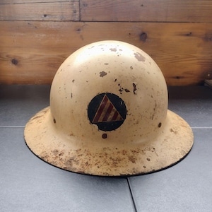 WW2 Era US Civil Defense Steel Helmet with Air Warden Reporting Documents