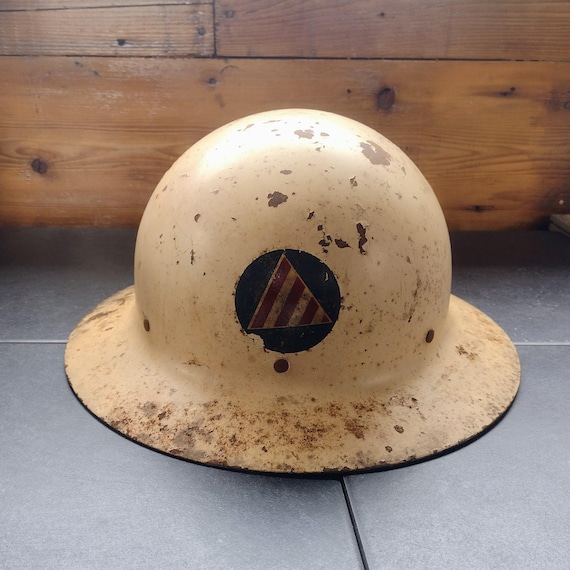 WW2 Era US Civil Defense Steel Helmet with Air Warden Reporting Documents