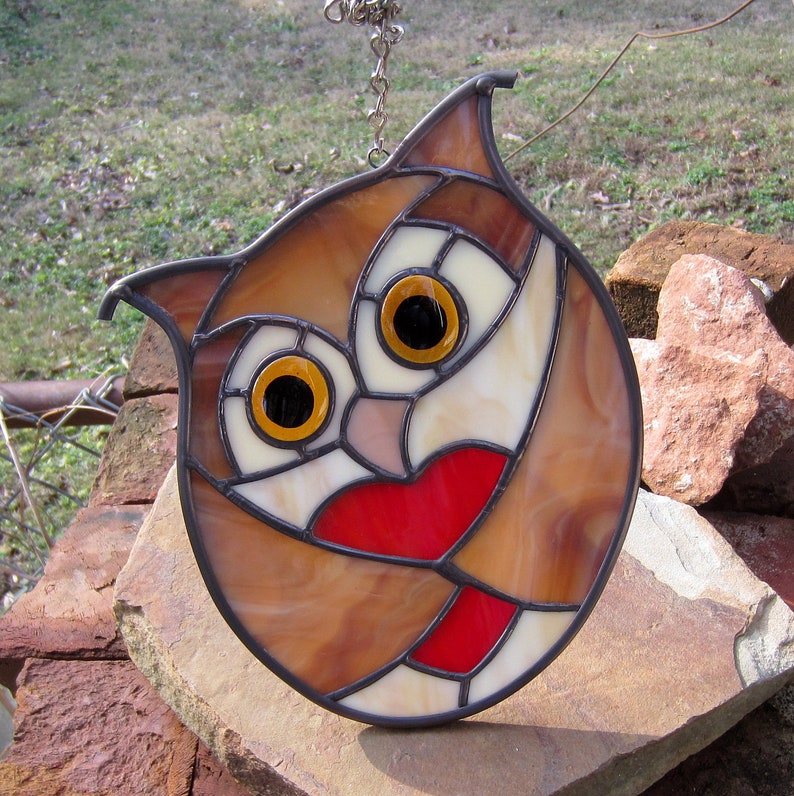 Stained Glass Golden Love Heart Owl Suncatcher