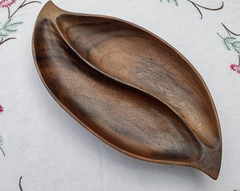 Vintage Wooden Yin Yang Divided Nut Candy Decorative Dish Bowl