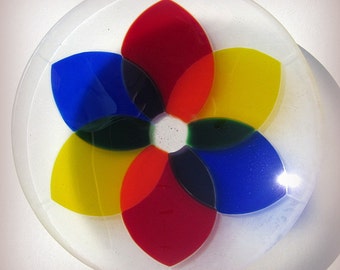 Fused Glass Bowl Rainbow Star Flower Mandala Trinket Dish