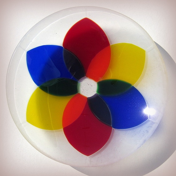 Fused Glass Bowl Rainbow Star Flower Mandala Trinket Dish