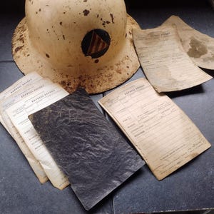 WW2 Era US Civil Defense Steel Helmet with Air Warden Reporting Documents