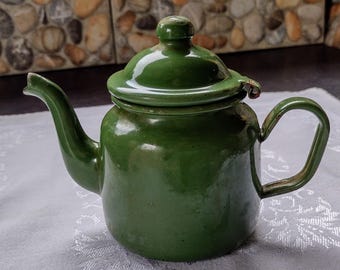 Vintage Small Green Enamel Tea Water Pot