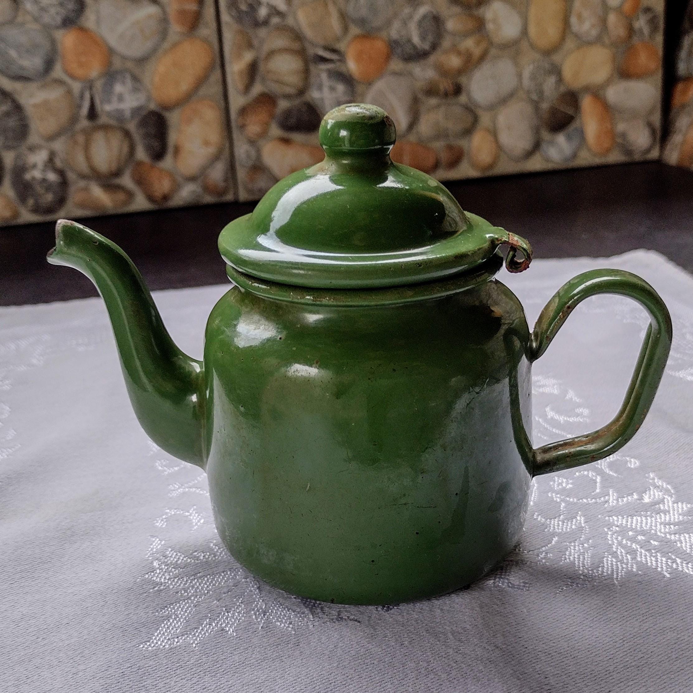 Vintage Small Green Enamel Tea Water Pot - Etsy
