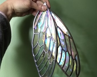 Iridescent Stained Glass Cicada Insect Wing Suncatcher