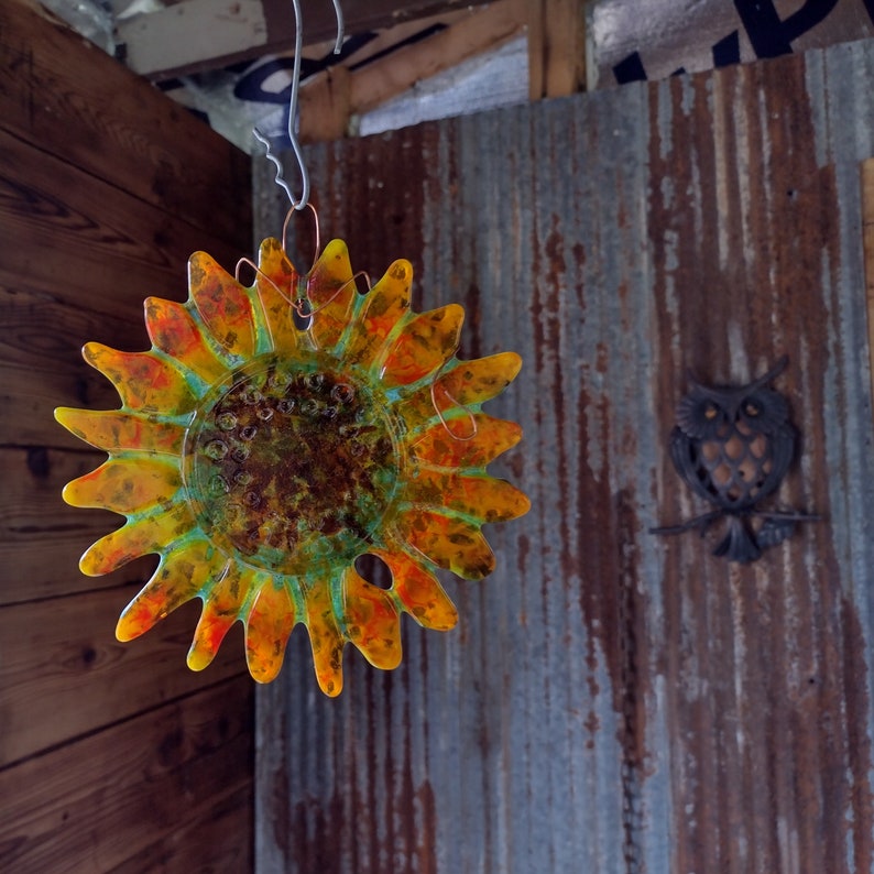 Trippy psychedelic fused glass sun sunflowers suncatchers ornamental art glass image 6