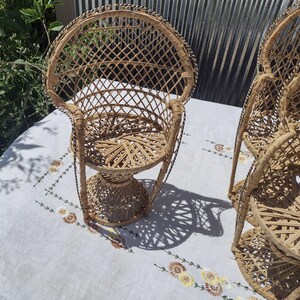 Vintage Wicker Peacock Fan Back Chairs 14 3/4 and 16 1/4 Doll Furniture Plant Stands
