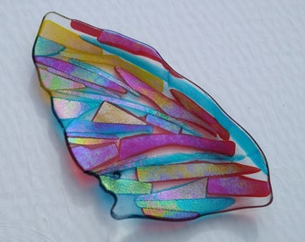 Luminescent Red blue yellow butterfly wing shaped trinket dish candle holder