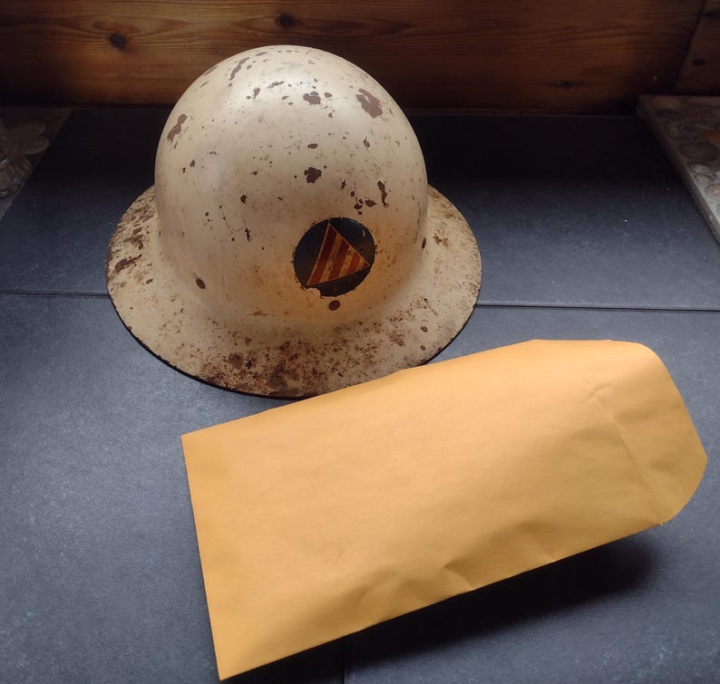 WW2 Era US Civil Defense Steel Helmet with Air Warden Reporting Documents