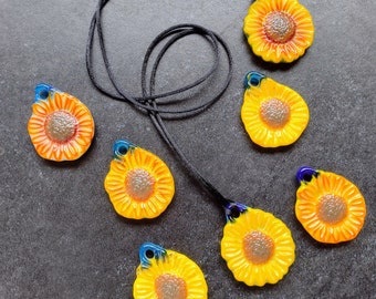 Yellow and Orange Fused Glass Sunflower Pendant Ornaments