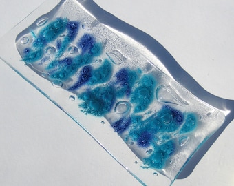 Aqua and Blue Rectangular Ocean Inspired Bubble Glass Dish Tray