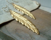 Large Brass Feather Earrings Native American Statement Earrings Nature Inspired Brass Jewelry Gifts Under 40