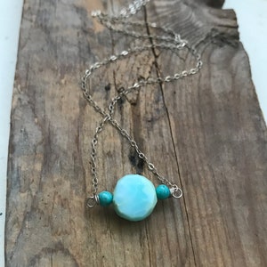 Blue Opal and Turquoise Necklace, Sterling Silver Pendant October Birthstone Ocean Blues Gifts Under 50 Gemstone Jewelry Aqua Blue