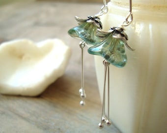 Vintage Style Flower Earrings - Winter Blossoms, Sterling Silver, Blue Flower Jewelry, Bridesmaid Earrings, Floral Jewelry, Gifts For Her
